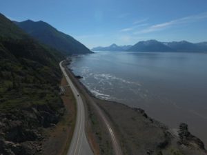 Aerial view of the Seward Highway and the Turnagain Arm. Photo: stock